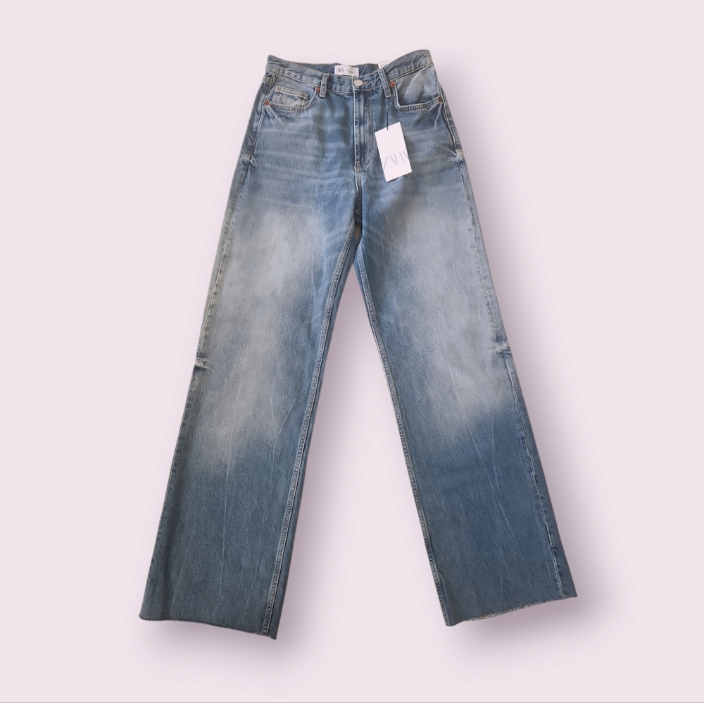 Zara Light Blue Wide Leg Flare Jeans